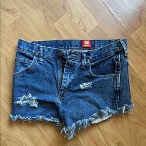 Distressed wrangler denim shorts
